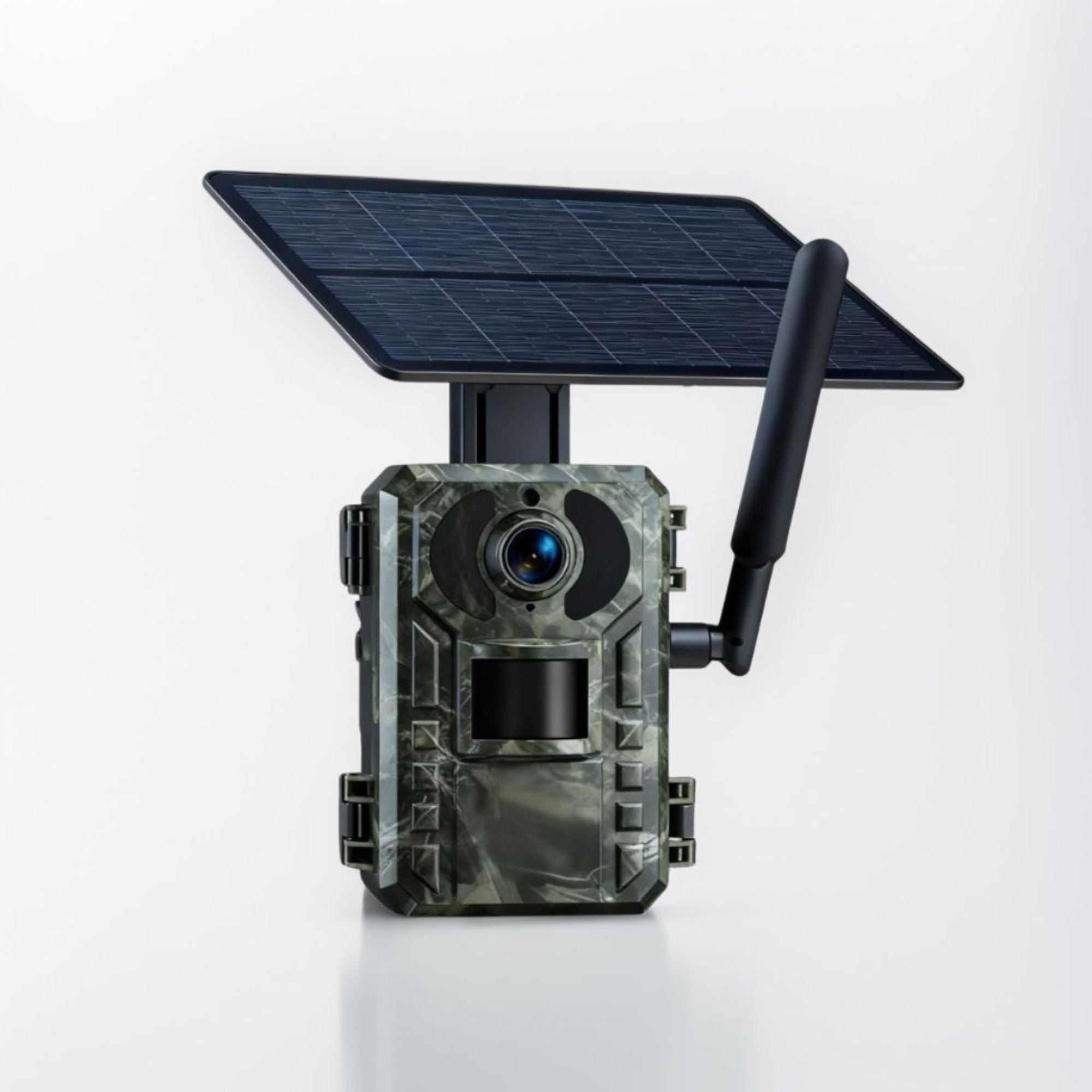 Caméra de chasse 4G solaire Chasse Connect avec panneau solaire et antenne 4G — vue de face