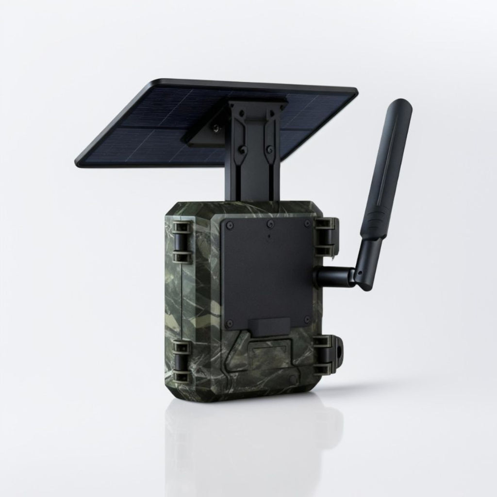 Caméra de chasse 4G solaire — vue arrière du compartiment batterie 5000 mAh et carte SIM