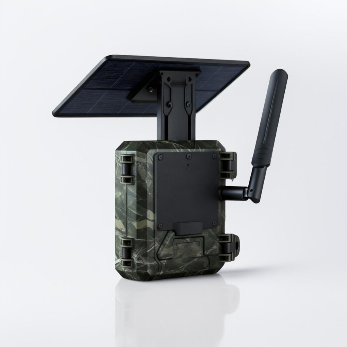 Caméra de chasse 4G solaire — vue arrière du compartiment batterie 5000 mAh et carte SIM